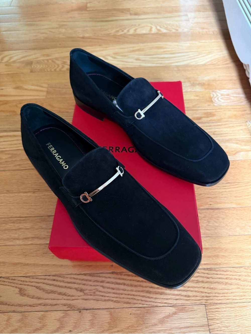 Salvatore Ferragamo Black Suede Bit Slip-On Loafers